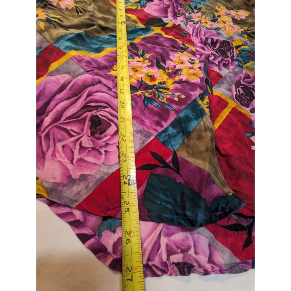 Copper Key Silk Floral Patchwork Button Down Shir… - image 5
